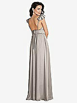 Rear View Thumbnail - Taupe Deep V-Neck Ruffle Cap Sleeve Maxi Dress with Convertible Straps