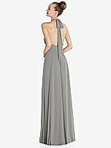 Rear View Thumbnail - Chelsea Gray Halter Backless Maxi Dress with Crystal Button Ruffle Placket