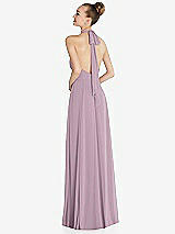 Rear View Thumbnail - Suede Rose Halter Backless Maxi Dress with Crystal Button Ruffle Placket