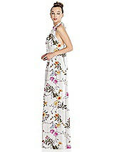 Side View Thumbnail - Butterfly Botanica Ivory Halter Backless Maxi Dress with Crystal Button Ruffle Placket