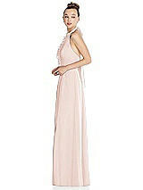 Side View Thumbnail - Blush Halter Backless Maxi Dress with Crystal Button Ruffle Placket