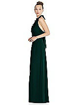 Side View Thumbnail - Evergreen Halter Backless Maxi Dress with Crystal Button Ruffle Placket