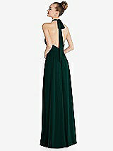 Rear View Thumbnail - Evergreen Halter Backless Maxi Dress with Crystal Button Ruffle Placket