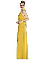 Side View Thumbnail - Marigold Halter Backless Maxi Dress with Crystal Button Ruffle Placket