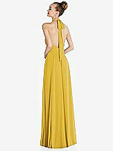 Rear View Thumbnail - Marigold Halter Backless Maxi Dress with Crystal Button Ruffle Placket