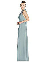 Side View Thumbnail - Morning Sky Halter Backless Maxi Dress with Crystal Button Ruffle Placket