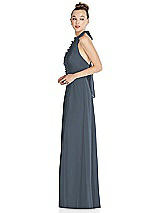 Side View Thumbnail - Silverstone Halter Backless Maxi Dress with Crystal Button Ruffle Placket