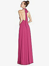 Rear View Thumbnail - Tea Rose Halter Backless Maxi Dress with Crystal Button Ruffle Placket