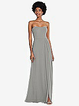 Front View Thumbnail - Chelsea Gray Strapless Sweetheart Maxi Dress with Pleated Front Slit 