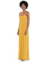 Side View Thumbnail - NYC Yellow Strapless Sweetheart Maxi Dress with Pleated Front Slit 