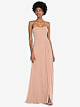 Front View Thumbnail - Pale Peach Strapless Sweetheart Maxi Dress with Pleated Front Slit 