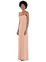 Side View Thumbnail - Pale Peach Strapless Sweetheart Maxi Dress with Pleated Front Slit 