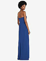 Rear View Thumbnail - Classic Blue Strapless Sweetheart Maxi Dress with Pleated Front Slit 