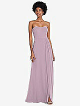 Front View Thumbnail - Suede Rose Strapless Sweetheart Maxi Dress with Pleated Front Slit 