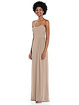 Side View Thumbnail - Topaz Strapless Sweetheart Maxi Dress with Pleated Front Slit 