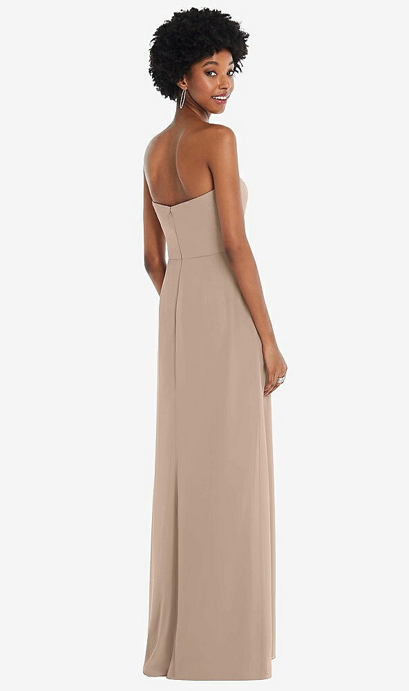 Back View - Topaz Strapless Sweetheart Maxi Dress with Pleated Front Slit 