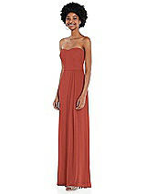 Side View Thumbnail - Amber Sunset Strapless Sweetheart Maxi Dress with Pleated Front Slit 
