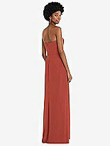 Rear View Thumbnail - Amber Sunset Strapless Sweetheart Maxi Dress with Pleated Front Slit 