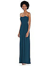 Side View Thumbnail - Atlantic Blue Strapless Sweetheart Maxi Dress with Pleated Front Slit 