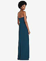 Rear View Thumbnail - Atlantic Blue Strapless Sweetheart Maxi Dress with Pleated Front Slit 