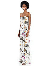 Side View Thumbnail - Butterfly Botanica Ivory Strapless Sweetheart Maxi Dress with Pleated Front Slit 