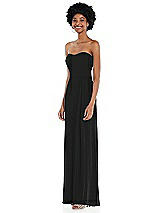 Side View Thumbnail - Black Strapless Sweetheart Maxi Dress with Pleated Front Slit 