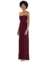 Side View Thumbnail - Cabernet Strapless Sweetheart Maxi Dress with Pleated Front Slit 