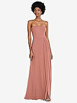Front View Thumbnail - Desert Rose Strapless Sweetheart Maxi Dress with Pleated Front Slit 