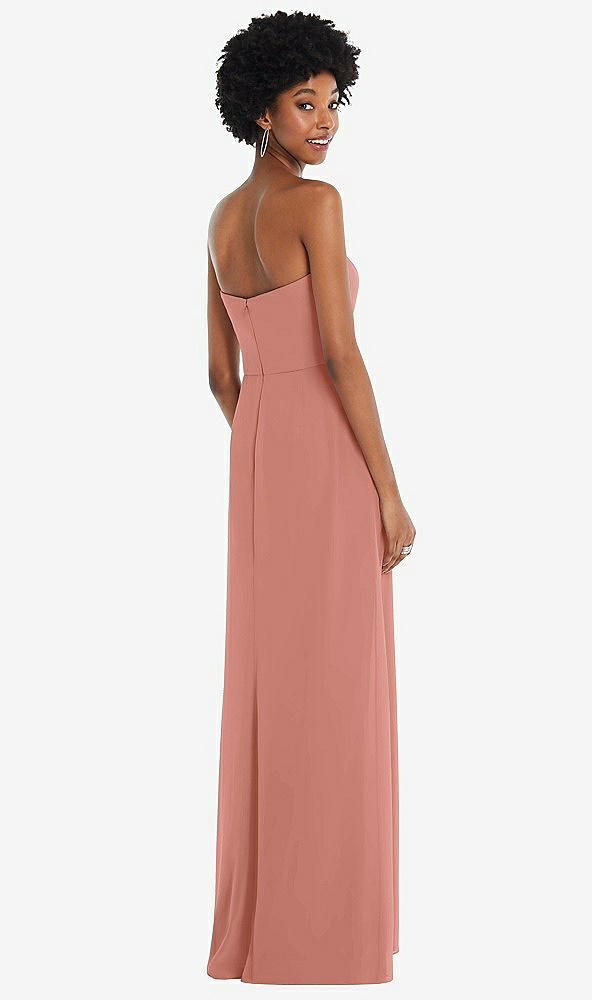Back View - Desert Rose Strapless Sweetheart Maxi Dress with Pleated Front Slit 