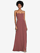 Front View Thumbnail - English Rose Strapless Sweetheart Maxi Dress with Pleated Front Slit 