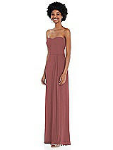 Side View Thumbnail - English Rose Strapless Sweetheart Maxi Dress with Pleated Front Slit 