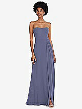 Front View Thumbnail - French Blue Strapless Sweetheart Maxi Dress with Pleated Front Slit 