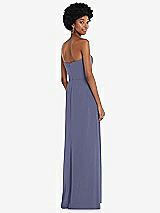 Rear View Thumbnail - French Blue Strapless Sweetheart Maxi Dress with Pleated Front Slit 