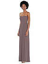 Side View Thumbnail - French Truffle Strapless Sweetheart Maxi Dress with Pleated Front Slit 