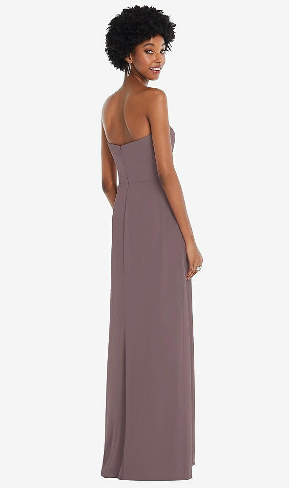Back View - French Truffle Strapless Sweetheart Maxi Dress with Pleated Front Slit 