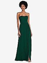 Front View Thumbnail - Hunter Green Strapless Sweetheart Maxi Dress with Pleated Front Slit 