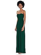 Side View Thumbnail - Hunter Green Strapless Sweetheart Maxi Dress with Pleated Front Slit 