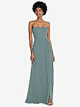 Front View Thumbnail - Icelandic Strapless Sweetheart Maxi Dress with Pleated Front Slit 