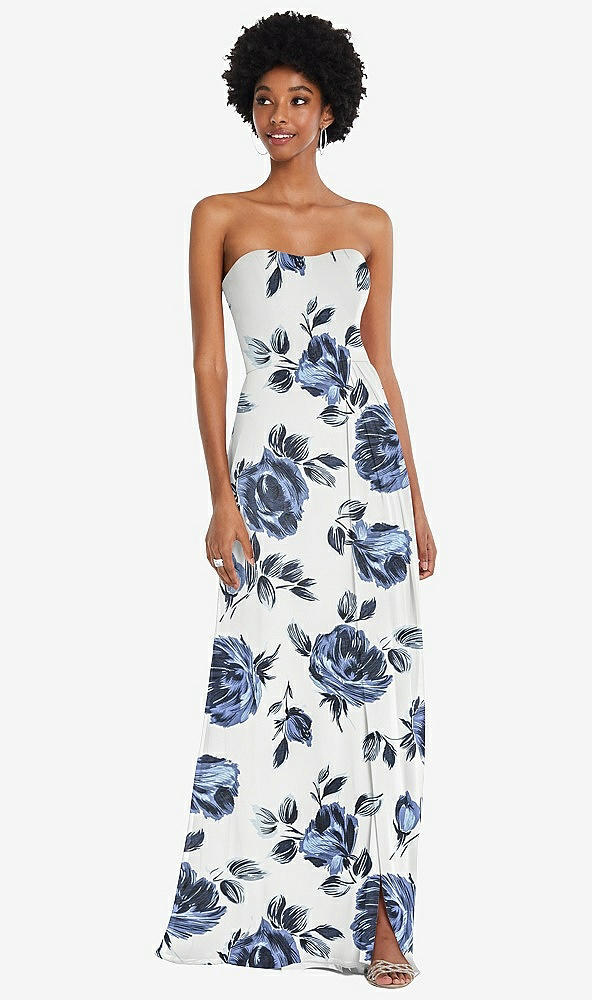 Front View - Indigo Rose Strapless Sweetheart Maxi Dress with Pleated Front Slit 