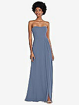 Front View Thumbnail - Larkspur Blue Strapless Sweetheart Maxi Dress with Pleated Front Slit 