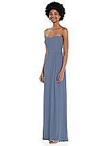 Side View Thumbnail - Larkspur Blue Strapless Sweetheart Maxi Dress with Pleated Front Slit 