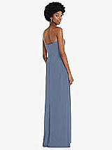 Rear View Thumbnail - Larkspur Blue Strapless Sweetheart Maxi Dress with Pleated Front Slit 