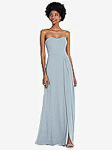 Front View Thumbnail - Mist Strapless Sweetheart Maxi Dress with Pleated Front Slit 
