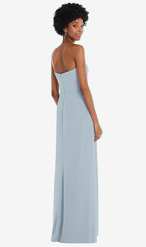 Back View - Mist Strapless Sweetheart Maxi Dress with Pleated Front Slit 