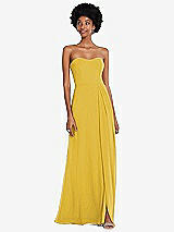 Front View Thumbnail - Marigold Strapless Sweetheart Maxi Dress with Pleated Front Slit 