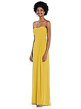 Side View Thumbnail - Marigold Strapless Sweetheart Maxi Dress with Pleated Front Slit 