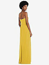 Rear View Thumbnail - Marigold Strapless Sweetheart Maxi Dress with Pleated Front Slit 