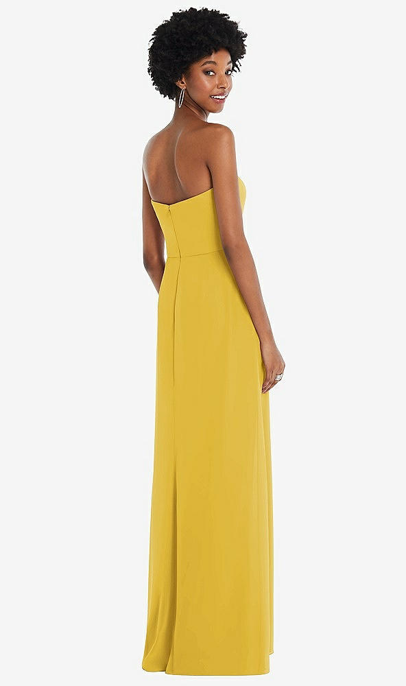 Back View - Marigold Strapless Sweetheart Maxi Dress with Pleated Front Slit 