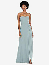 Front View Thumbnail - Morning Sky Strapless Sweetheart Maxi Dress with Pleated Front Slit 