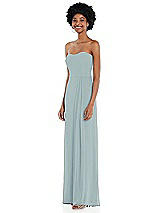 Side View Thumbnail - Morning Sky Strapless Sweetheart Maxi Dress with Pleated Front Slit 